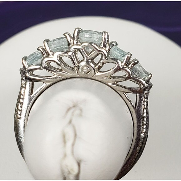 Vintage 5 Round Aquamarine Stones Signed STS 925 Ring Size 5 - Picture 7 of 16